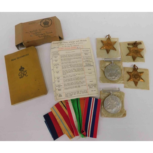 209 - Five WWII medals - box & ribbons - Herbert Smith, Baildon 1939-45 star, Africa star, Italy star, def... 