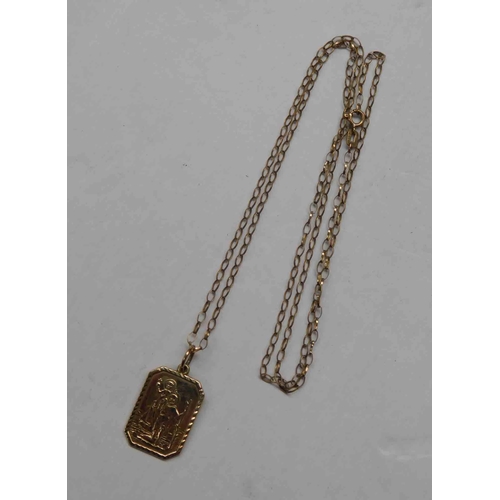 218 - 9ct gold - Belcher chain & St Christopher pendant 4.7g