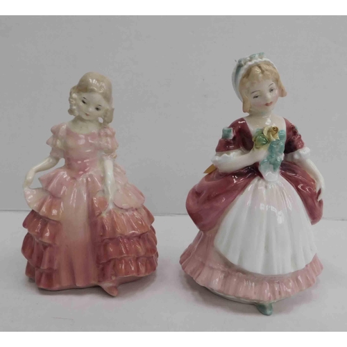 258 - Two - Royal Doulton figures - HN2107 Valerie & HN1348 Rose - small cracks from hole on base