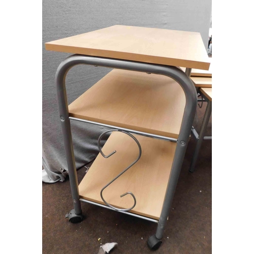 532 - Metal and beech wood contemporary nest of tables and matching trolley