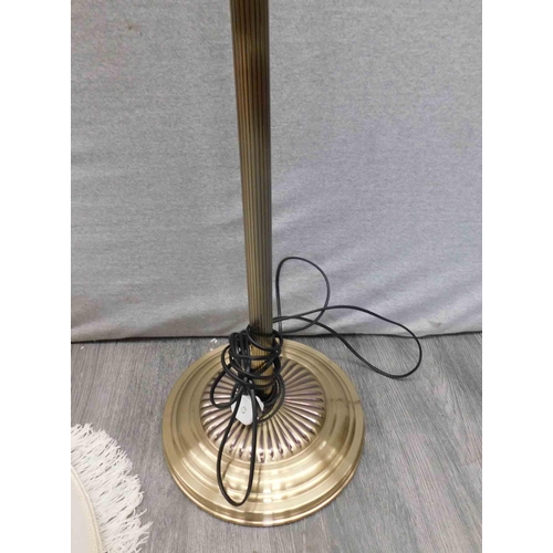 639 - Brushed brass standard lamp with shade