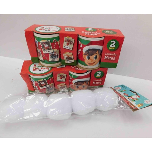 755a - 2x Sets of Elf ceramic mugs & indoor snowballs