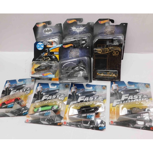 816 - Mix of Hotwheels carded vehicles inc Fast & Furious & Batman