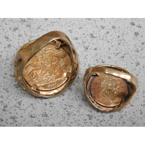 126 - Two - 9ct Gold rings - set with replica sovereigns