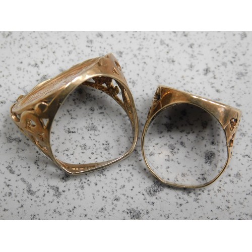 126 - Two - 9ct Gold rings - set with replica sovereigns