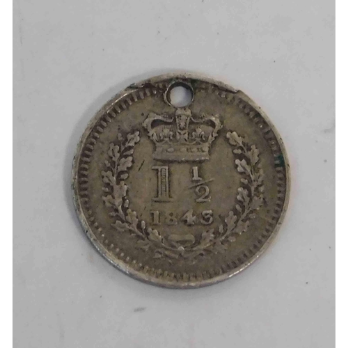 100 - 1843 dated - Victorian silver 1 1/2d - charm coin