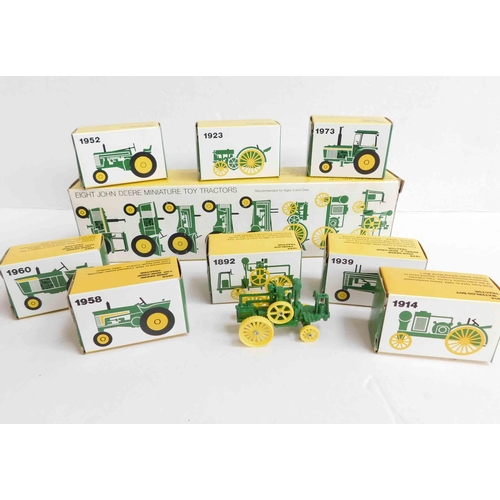 19 - John Deere tractors set -  8x models boxed - produced by J.Deere Iowa USA, 1980s promotions