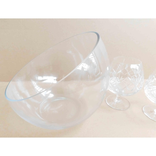 204 - Saltaire glass bowl & Two crystal brandy glasses