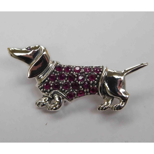 239 - Silver & ruby set - Dachshund brooch