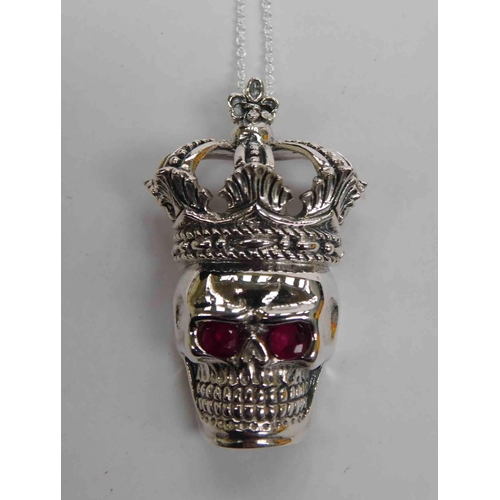 242 - Silver skull & crown pendant on silver chain