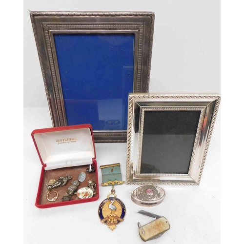 244 - Mixed items including - silver plate frames & silver Mappin & Webb pill box