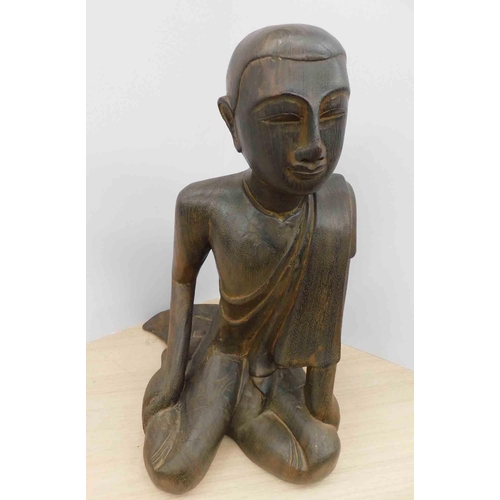 3 - Wooden - kneeling Tibetan style monk - approx. 2ft