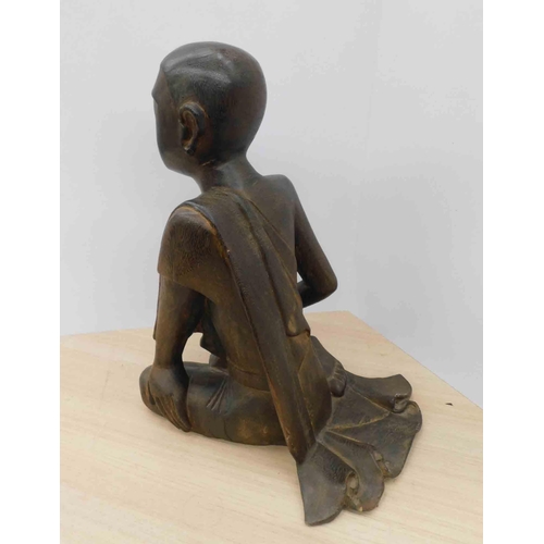 3 - Wooden - kneeling Tibetan style monk - approx. 2ft