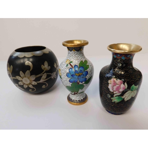 117 - Three - Oriental style Cloisonne miniature vases - tallest approx. 4