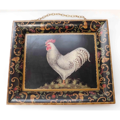 12 - Folk art style - rooster hanging tray