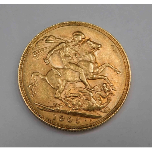 123a - 1905 dated - 22ct Gold full sovereign coin