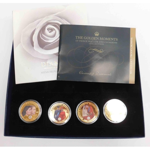 133 - The Golden Moments of William & Catherine - four commemorative restrike coins with COA, plus Diana £... 