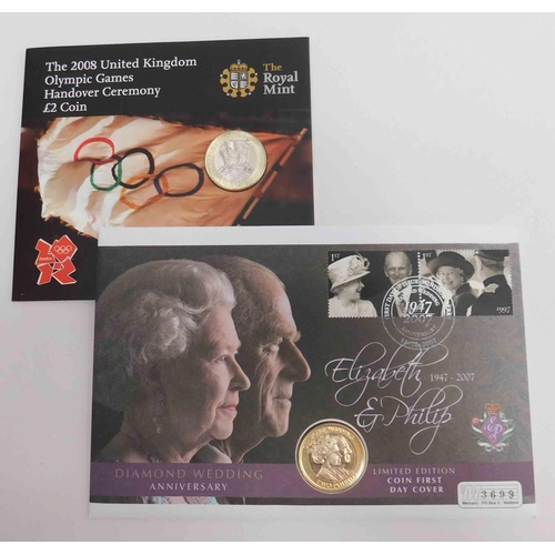 143 - Two - Uncirculated £2 coin sets - 2008 Olympics - Elizabeth & Philip Diamond Wedding