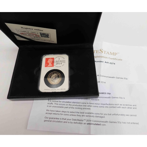 18 - 2014 - UK Commonwealth Games - 50p date stamp, with COA