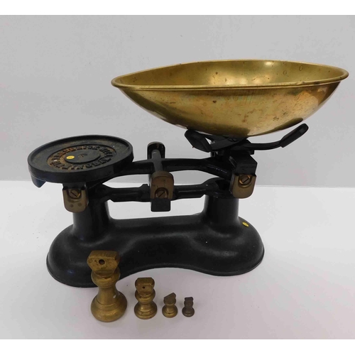 184 - Vintage - cast iron & brass scales with weights - Frederick Hill, Birmingham