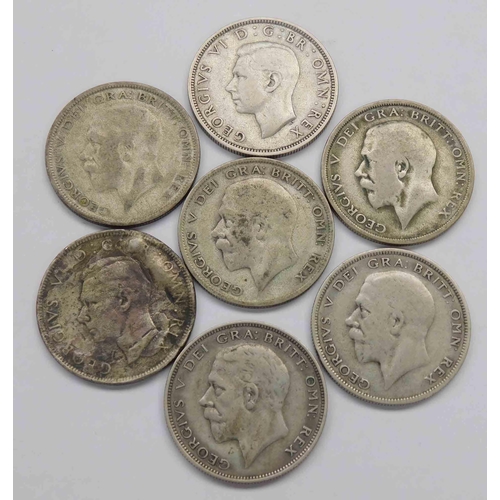 229 - Seven - 1/2 Crown silver coins - dated from 1920 to 1938