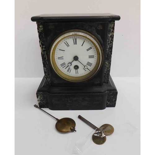 253 - Vintage marble cased - mantle clock & key