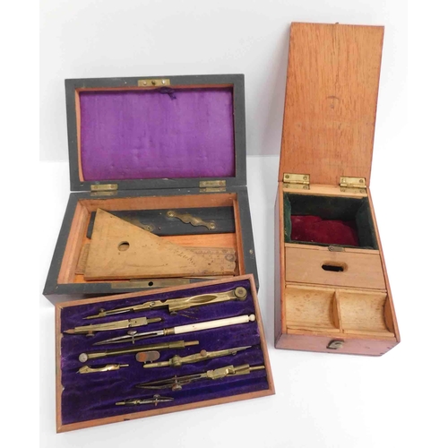 254 - Vintage - geometry set & stamp box