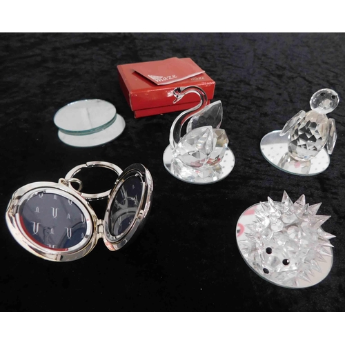 275 - Three Crystal ornaments - including Swarovski & silver plate keyring