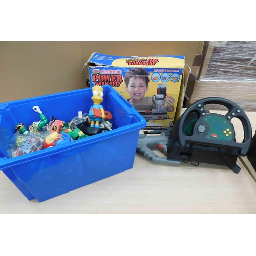 546 - Box of mixed toys incl. Sega gun, Simpsons etc.