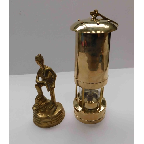 66 - Miners style - brass lamp & figure