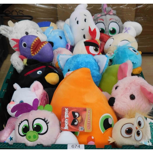 674 - Large tray of new & tagged soft toys (various sizes)