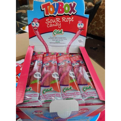 696 - Full box of sour rope candy sweets - 12x boxes of 24x per pack