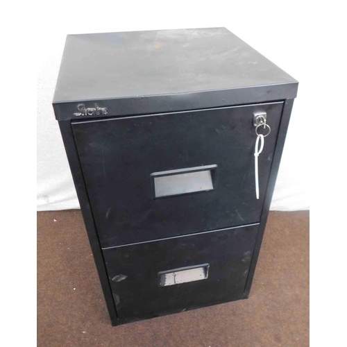 729 - 2 Drawer black metal filing cabinet with key