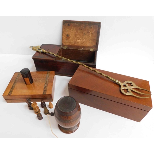 88 - Mixed - wooden boxes & brass fork