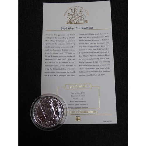 118 - 2016 - Silver 1oz Britannia coin with COA