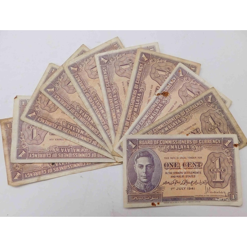 130 - Ten - 1941 dated - Malaya One Cent bank notes