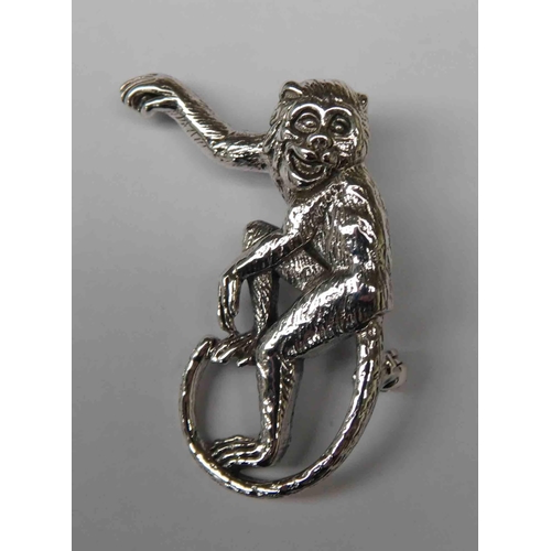 132 - Silver - Monkey brooch