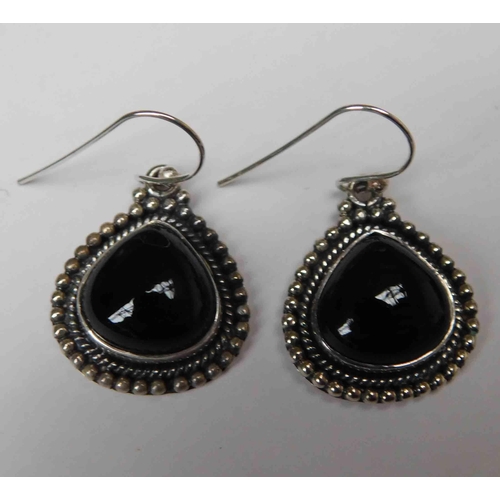 133 - Pair of silver & jet earrings