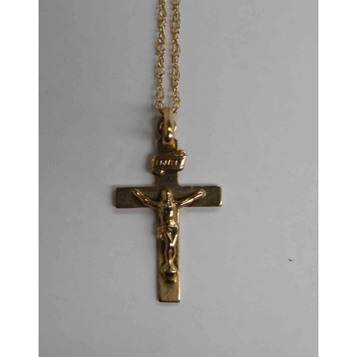 142 - 9ct Gold chain & 9ct gold crucifix - chain 18