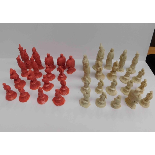 188 - Resin oriental chess set - complete plus extras