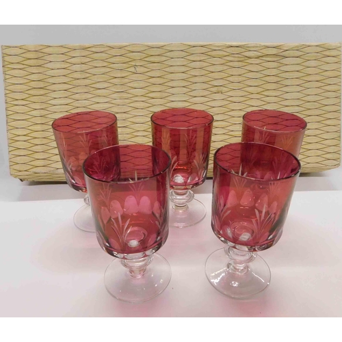 251 - Five - ruby glass goblets