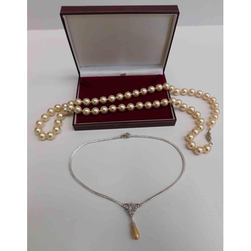 276 - Sterling silver - teardrop pearl necklace & hand knotted pearl beads