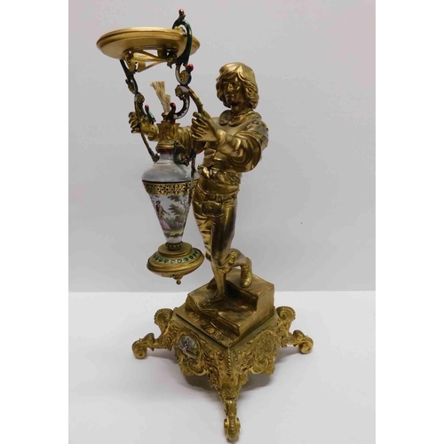 48 - Cast metal - Victorian style figural oil burner - missing glass dish, 16