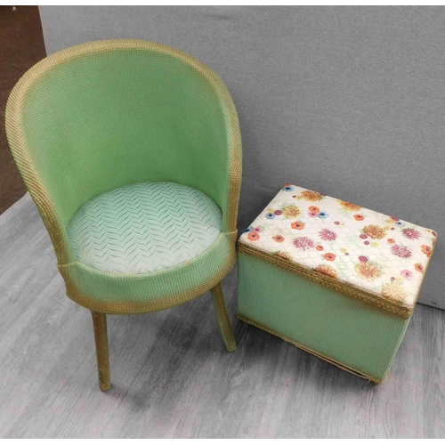 557 - Lloyd Loom style woven chair and cushioned box