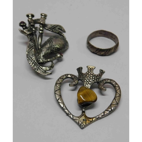 84 - Two - Scottish style brooches & 925 silver ring