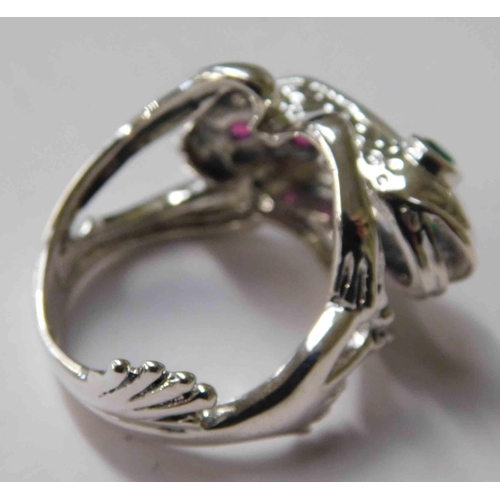 266 - Silver stone set frog ring - size P 1/2