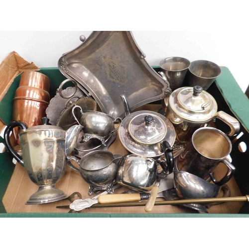 42 - Collection of vintage silverplate, copper and brass...