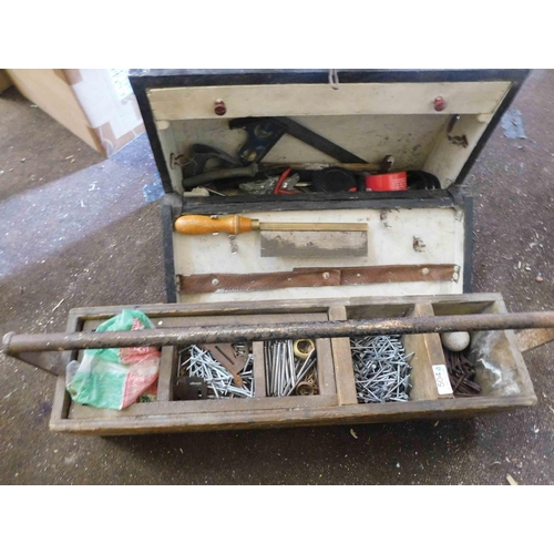 504 - Joiners tool box with tools and box of nails...