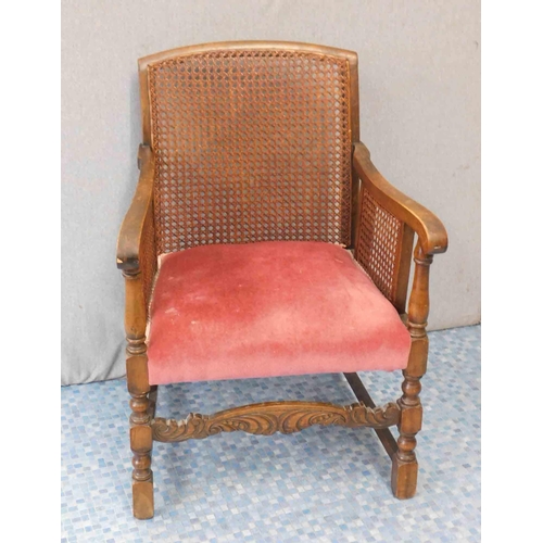 558 - Vintage oak armchair with rattan back...