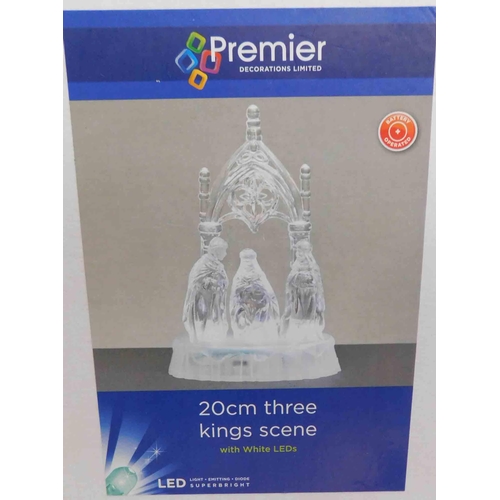 594 - 4x New Premier 20cm 'Three Kings' scene with white LEDs